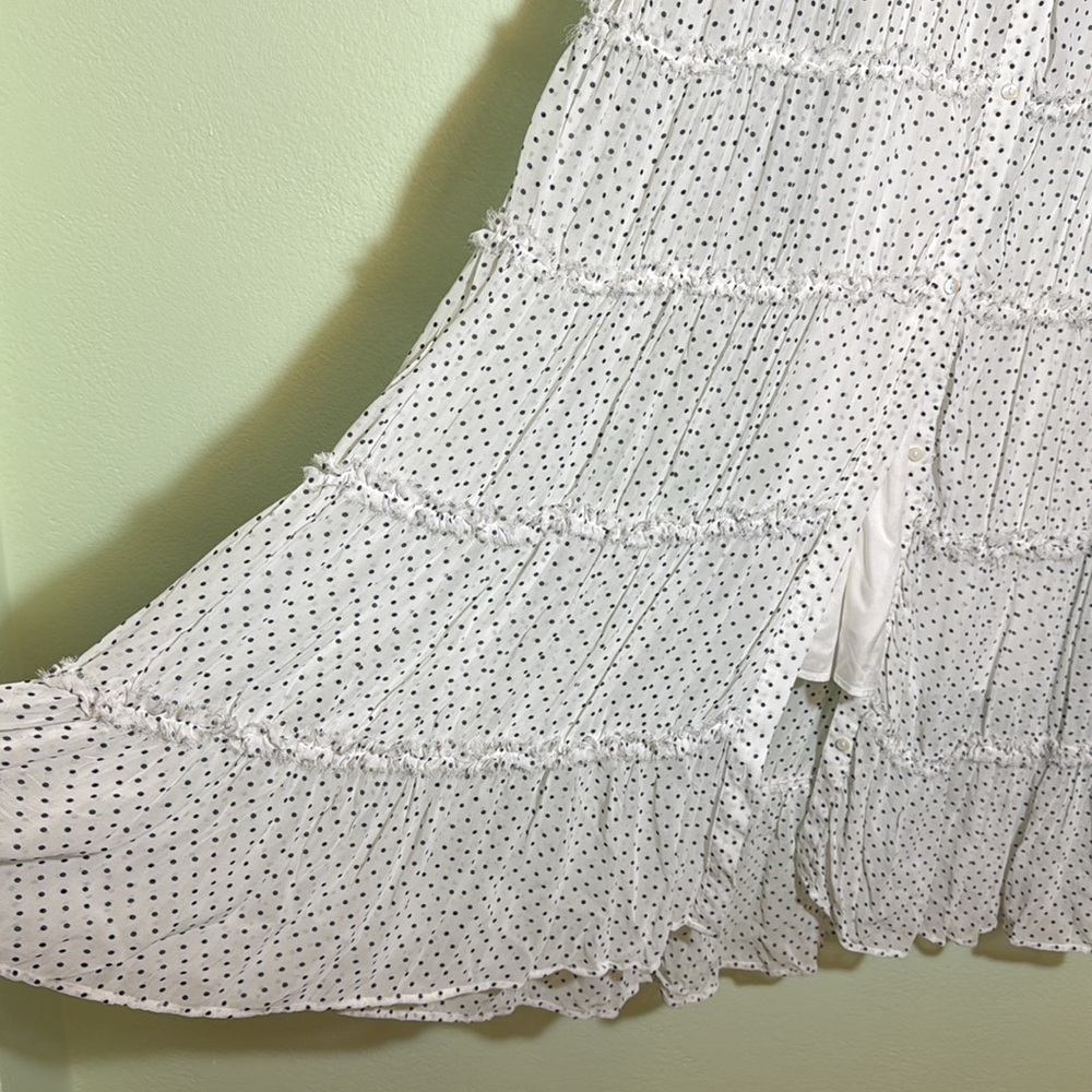 Anthropologie Long-Sleeve Smocked Tiered Maxi Dress S polka dot - Picture 9 of 13